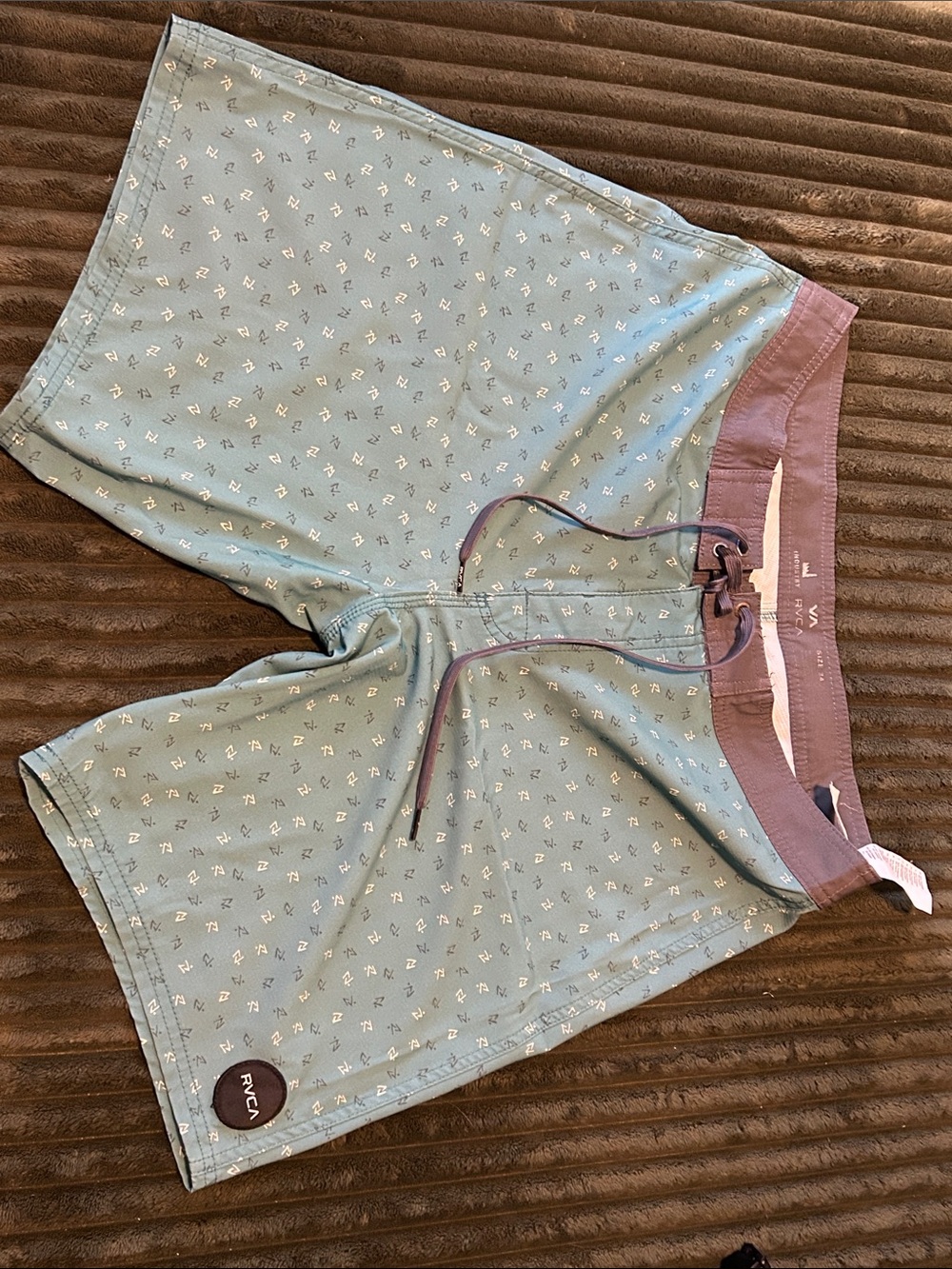 RVCA Mint Green Board Shorts with Mauve Waistband and Drawcord